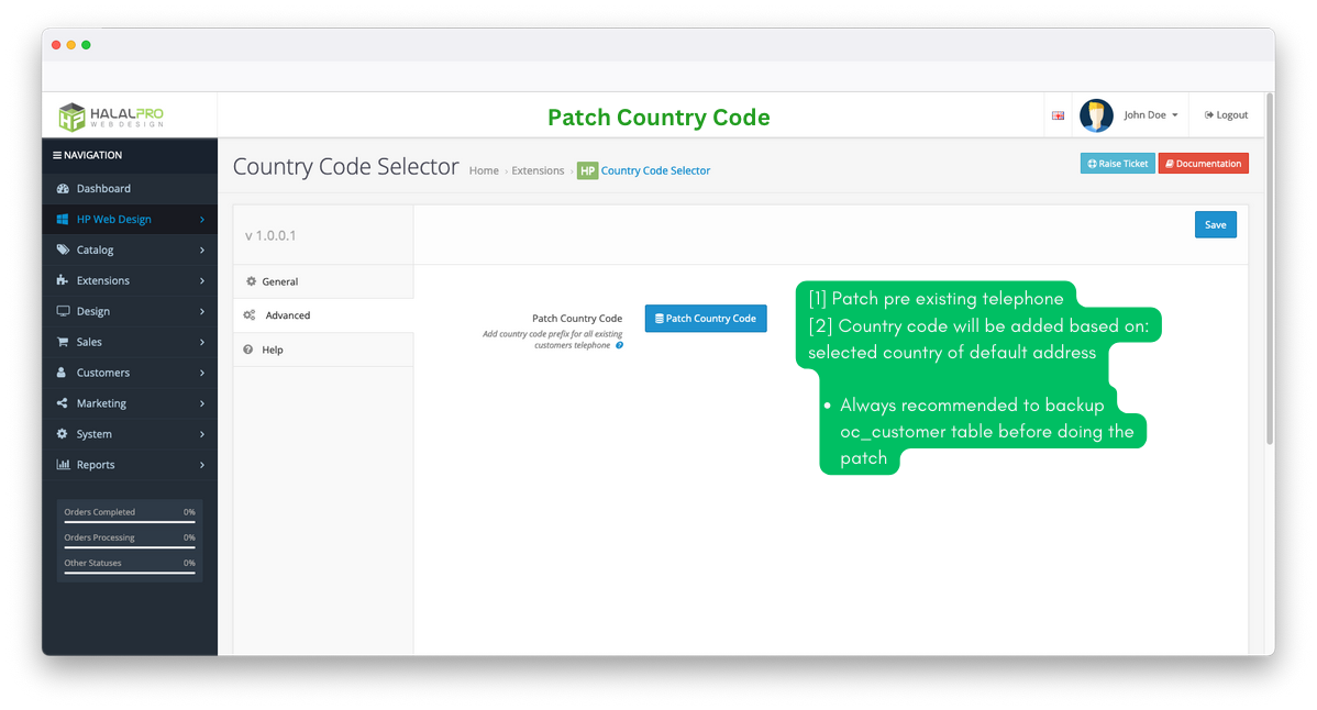patch existing customer telephone number automatically and add prefix to telephone opencart